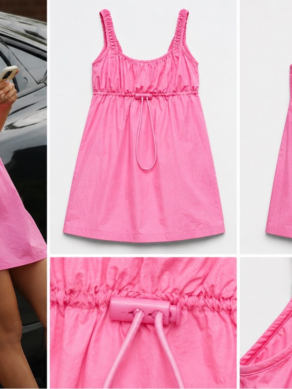 Zara Pink Nylon Stopper Mini Dress Size S NWT Ruched Y2K